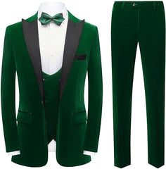 Herman Chic Forest Green Three-Piece Velvet Prom Suit for Men