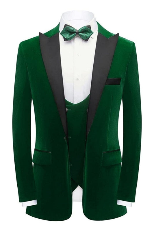 Herman Chic Forest Green Three-Piece Velvet Prom Suit for Men