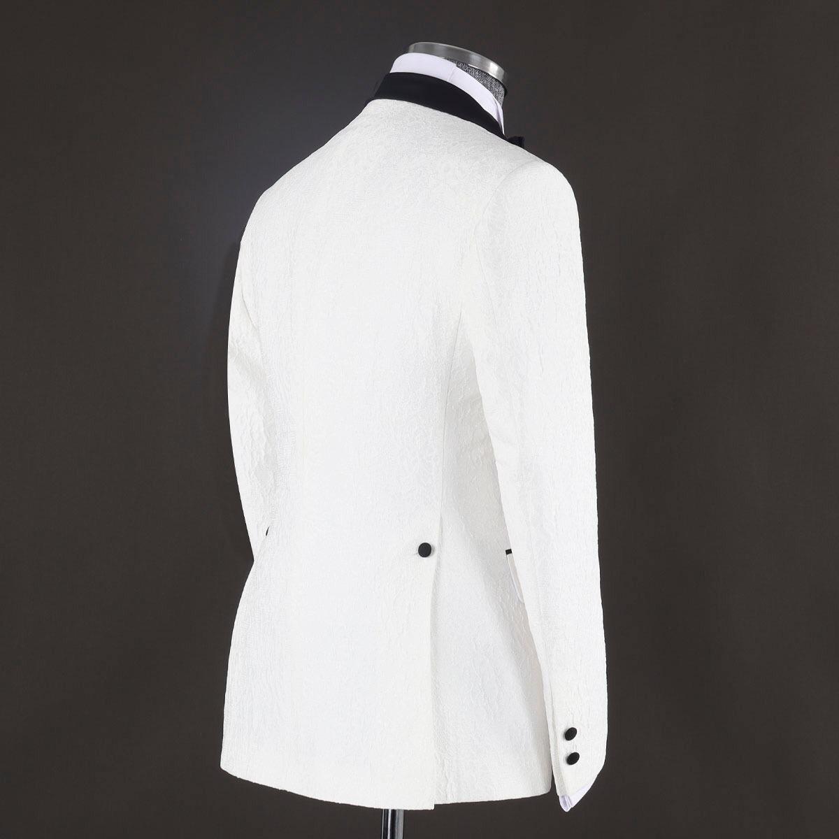 Herman Elegant White Jacquard Three-Piece Wedding Suit with Shawl Lapel