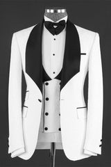 Herman Elegant White Jacquard Three-Piece Wedding Suit with Shawl Lapel