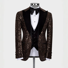 Herman Fancy Brown Sequin Peaked Lapel Three-Piece Prom Suit