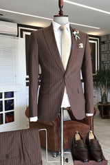 Herman Formal Brown Striped Two-Piece Peaked Lapel Business Suit