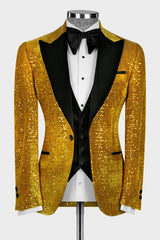 Hilary Stunning Gold Peaked Lapel Three-Piece Sequined Prom Suit