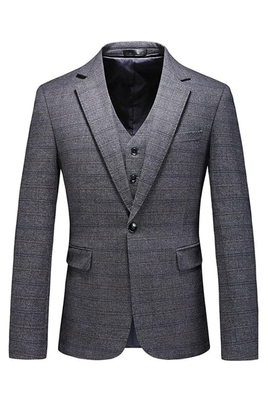 Hiram Elegant Gray Notch Lapel Three-Piece Men's Business Suit