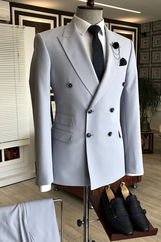 Hiram Light Blue Double-Breasted Peaked Lapel Close-Fitting Prom Suit