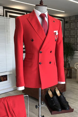 Hobart Contemporary Crimson Peaked Lapel Double-Breasted Prom Suit