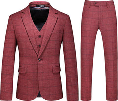 Hogan Elegant Red Notched Lapel Three-Piece Business Suit for Men