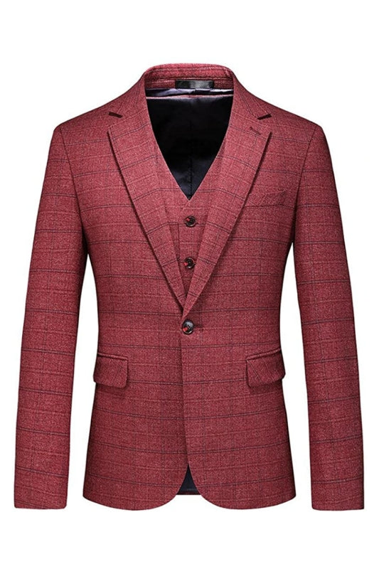 Hogan Elegant Red Notched Lapel Three-Piece Business Suit for Men