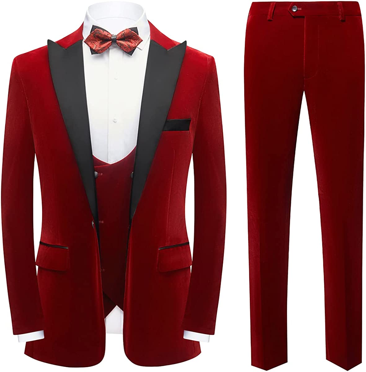 Horace Contemporary Red Three-Piece Velvet Men's Prom Suit