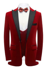 Horace Contemporary Red Three-Piece Velvet Men's Prom Suit