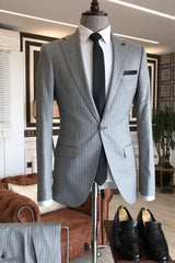 Howar Newest Gray Striped Two-Piece Notched Lapel Business Suit