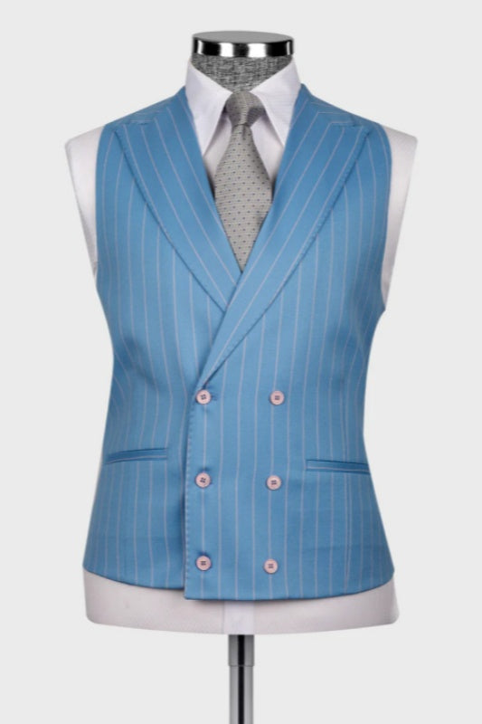 Howar Ocean Blue Striped Peaked Lapel Three-Piece Men's Business Suit