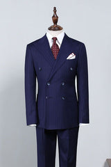 Howar Unique Navy Blue Striped Double Breasted Slim Fit Custom Business Suit