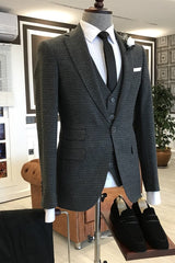 Hubery Black Simple Three-Piece Notched Lapel Business Suit