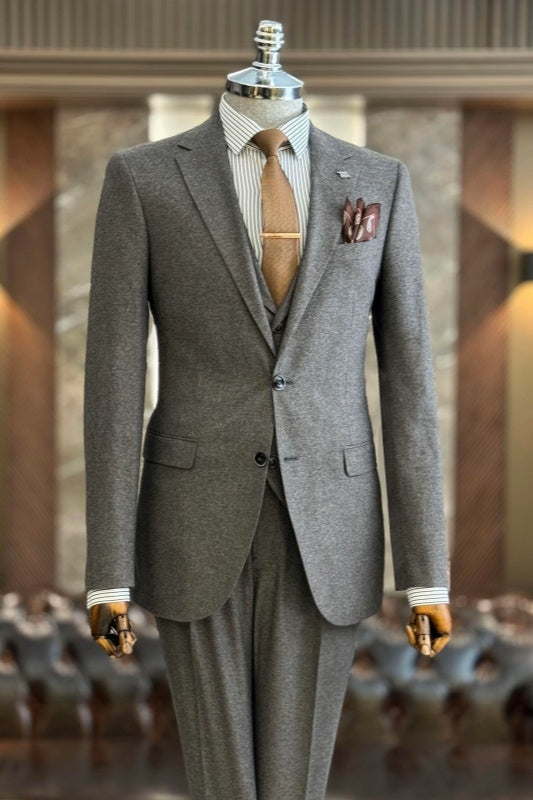 Hubery Gray Three-Piece Notched Lapel Men's Business Suit