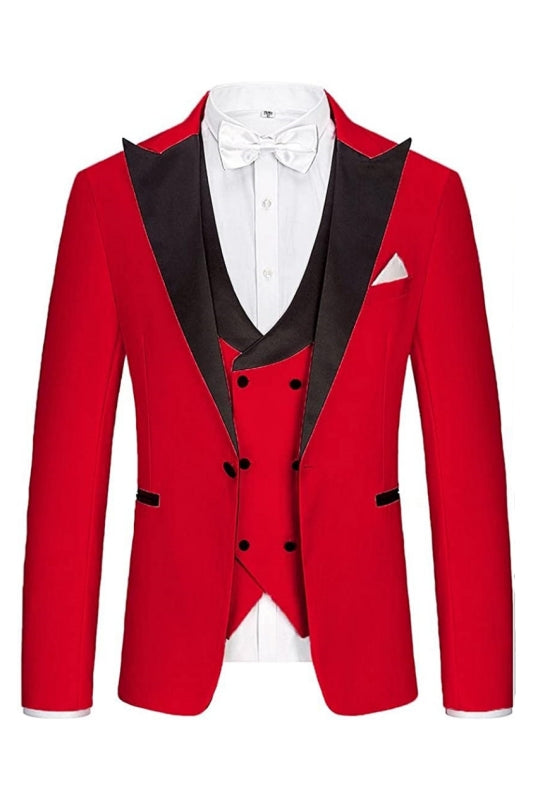 Hubery Modern Crimson Peaked Lapel Three-Piece Men's Prom Ensemble