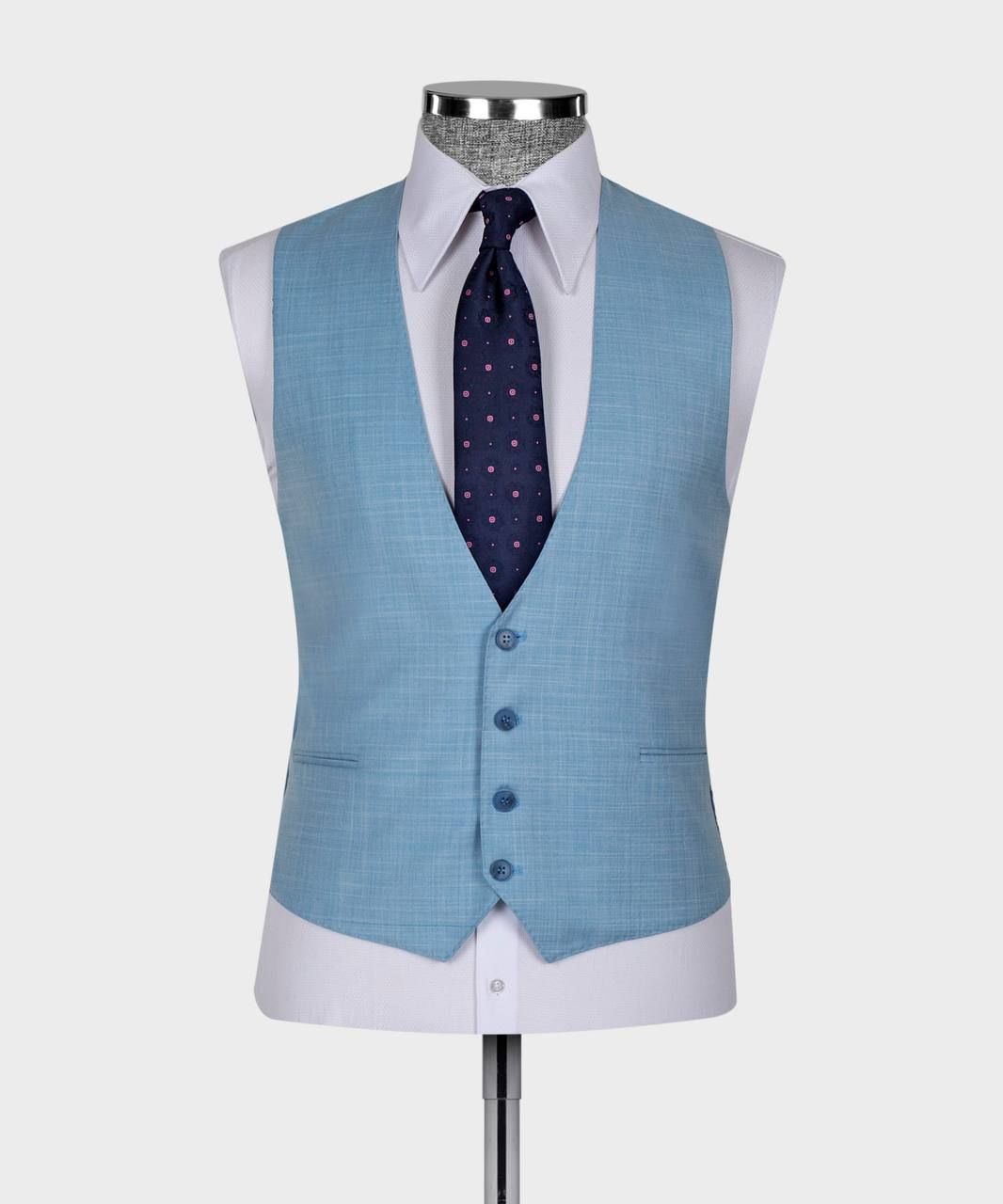 Hugh Sky Blue Bespoke Three-Piece Suit with Peaked Lapel for Men