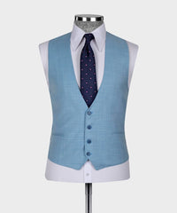 Hugh Sky Blue Bespoke Three-Piece Suit with Peaked Lapel for Men