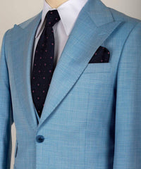 Hugh Sky Blue Bespoke Three-Piece Suit with Peaked Lapel for Men