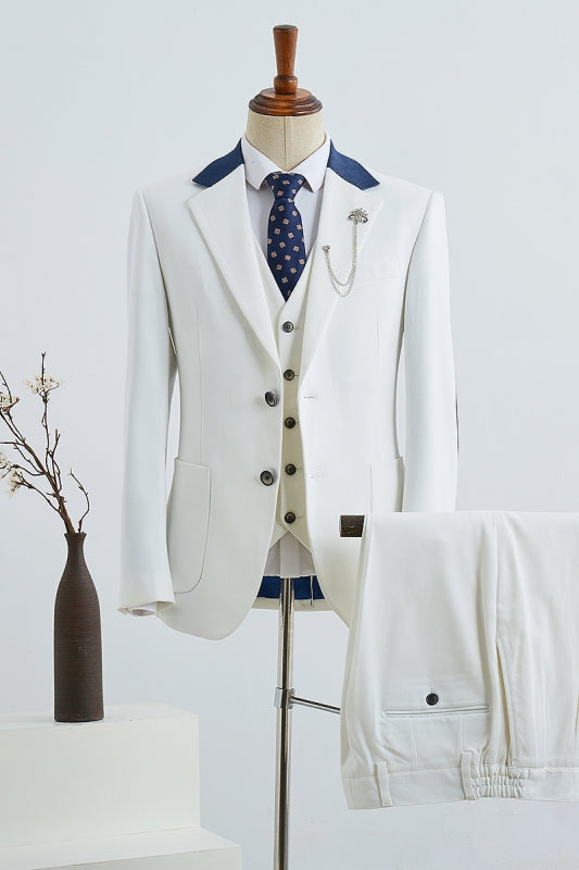 Hugo Modern White Notched Lapel Three-Piece Men's Prom Suit