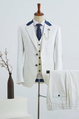 Hugo Modern White Notched Lapel Three-Piece Men's Prom Suit