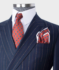 Hugo Stylish Navy Two-Piece Striped One Button Suit with Peaked Lapel