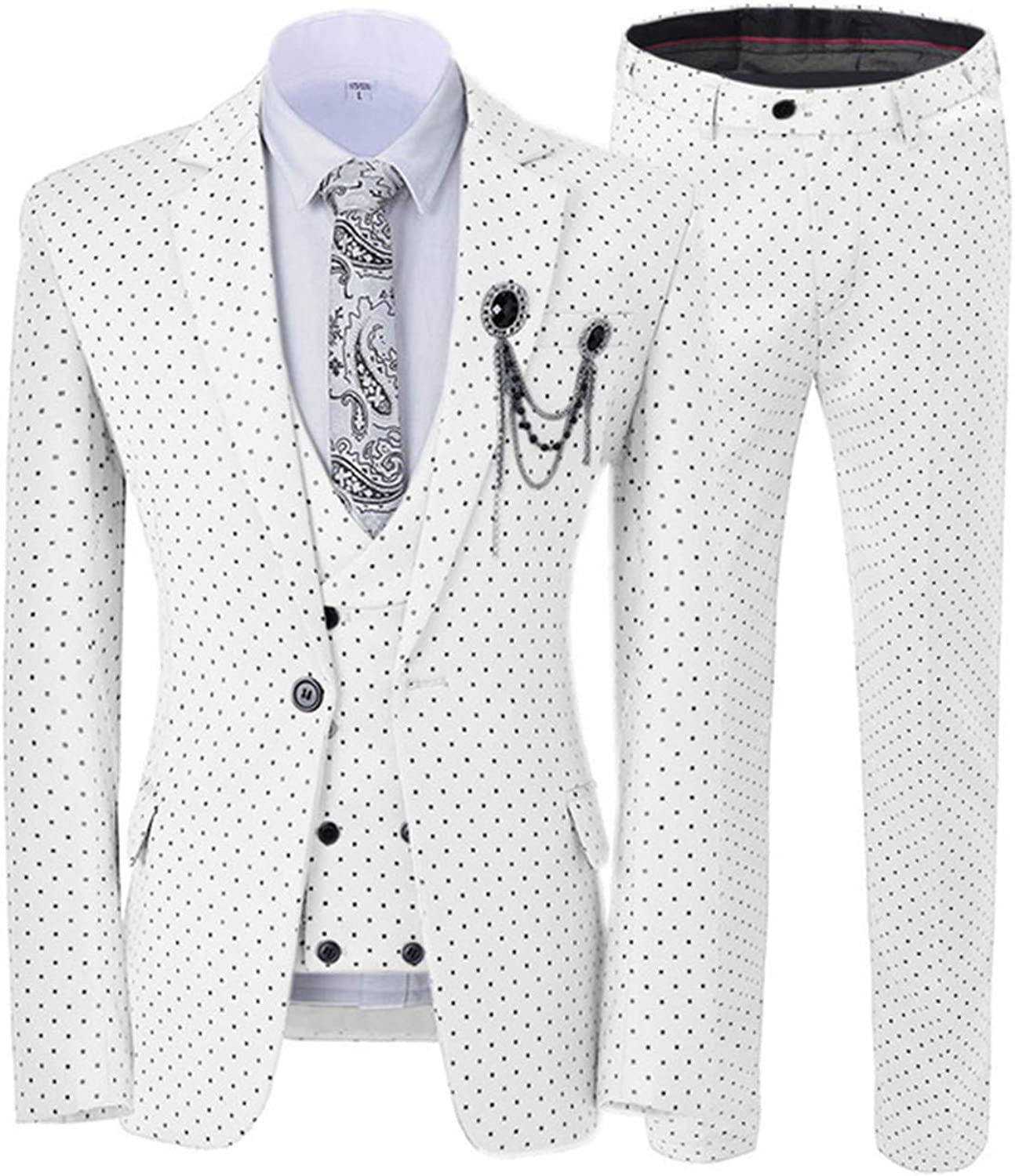 Hunter Bespoke Ivory Notched Lapel Three Piece Prom Suit With Black Dot