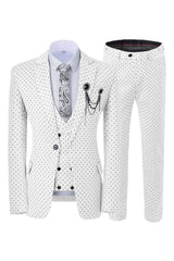 Hunter Bespoke Ivory Notched Lapel Three Piece Prom Suit With Black Dot