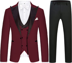 Hunter Fashionable Burgundy Three-Piece Peaked Lapel Prom Ensemble