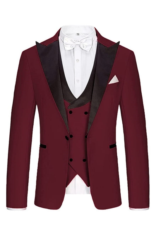 Hunter Fashionable Burgundy Three-Piece Peaked Lapel Prom Ensemble