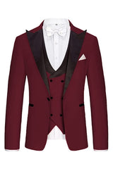 Hunter Fashionable Burgundy Three-Piece Peaked Lapel Prom Ensemble