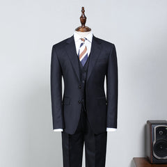 Hyman Hot Navy Blue Striped Slim Fit Custom Business Suit