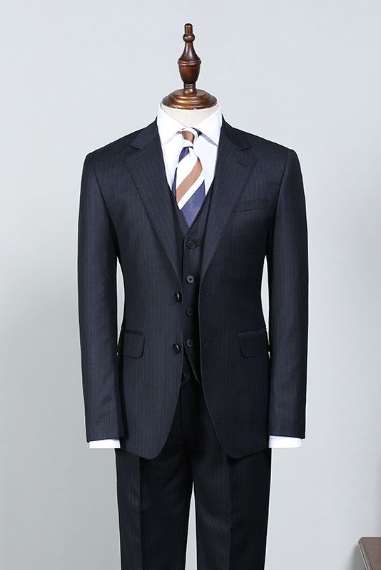 Hyman Hot Navy Blue Striped Slim Fit Custom Business Suit