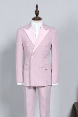 Ian New Pink Peak Lapel Double Breasted Custom Prom Suit