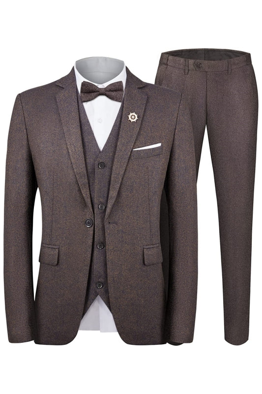 Ianden Chic Light Brown Notch Lapel Three-Piece Business Men's Suit