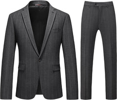 Iarkin Sophisticated Gray Peak Lapel Striped Men's Business Suit