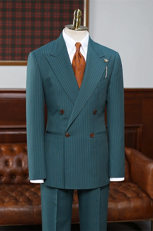 Ideii Custom Mint Green Double-Breasted Striped Men's Business Suit