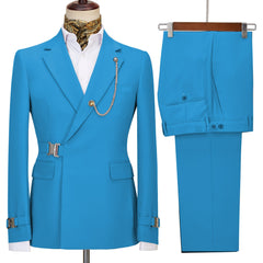 Iewis Fancy Blue Notched Lapel Prom Outfit for Men