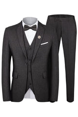 Iockie Classic Black Notched Lapel Three-Piece Business Suit for Men