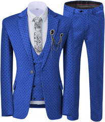 Ira Latest Royal Blue Notched Lapel Three-Piece Prom Suit With Black Dots