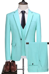 Isaac Blue One-Button Notch Lapel Three-Piece Business Suit for Men