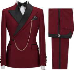 Ives Burgundy Peaked Lapel Two-Piece Slim Fit Prom Suit