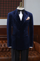 Ivey Formal Navy Blue Velvet Peaked Lapel Men's Prom Suit