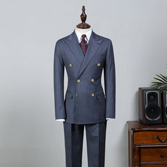 Jack New Navy Blue Striped Peak Lapel Tailored Business Suit