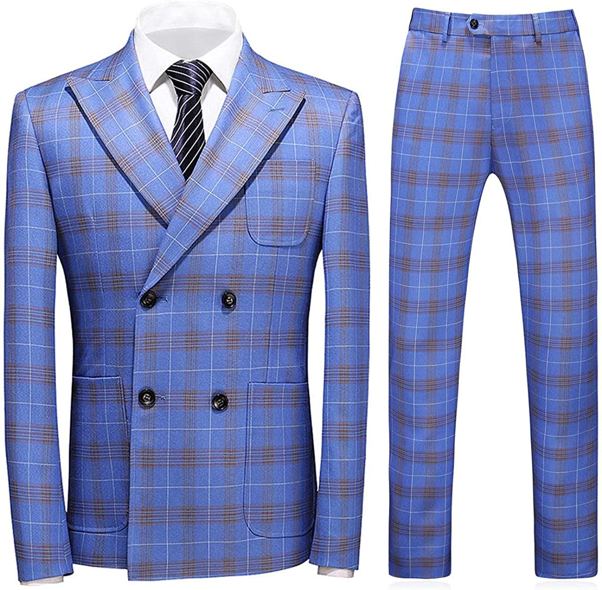 Jackson Contemporary Blue Double-Breasted Plaid Men's Business Suit