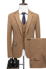 Jackson Stylish Brown Striped Three-Piece Prom Suit For Men