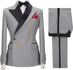 Jacky Light Gray Peaked Lapel Two-Piece Close-Fitting Prom Suit