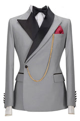 Jacky Light Gray Peaked Lapel Two-Piece Close-Fitting Prom Suit