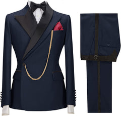 Jacob Navy Blue Peaked Lapel Two-Piece Chic Prom Suit For Men