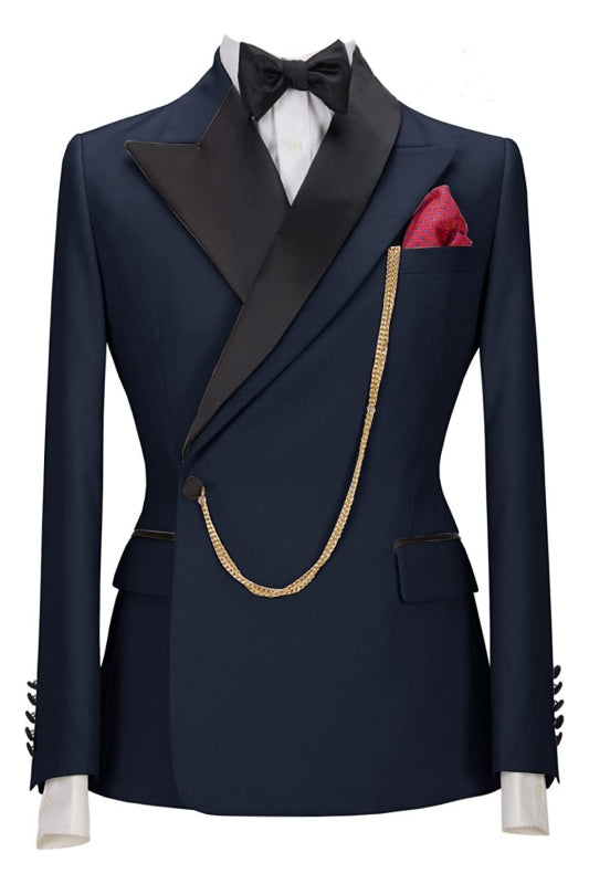 Jacob Navy Blue Peaked Lapel Two-Piece Chic Prom Suit For Men